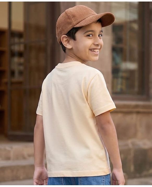 Pine Kids Cotton Knit Half Sleeves T-Shirt with Bear Print - Off White