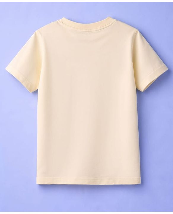 Pine Kids Cotton Knit Half Sleeves T-Shirt with Bear Print - Off White