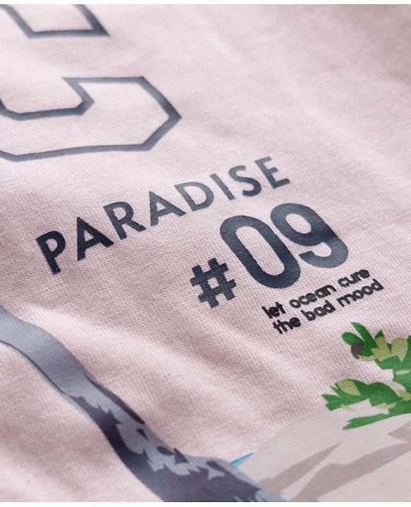 Pine Kids Cotton Knit Half Sleeves T-Shirt With Beach Print - Pink