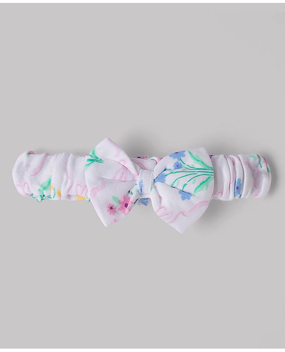 Babyhug 100% Cotton Knit Sleeveless Floral Printed Romper With Headband - Multicolor