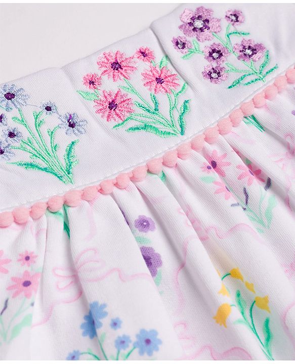 Babyhug 100% Cotton Knit Sleeveless Floral Printed Romper With Headband - Multicolor