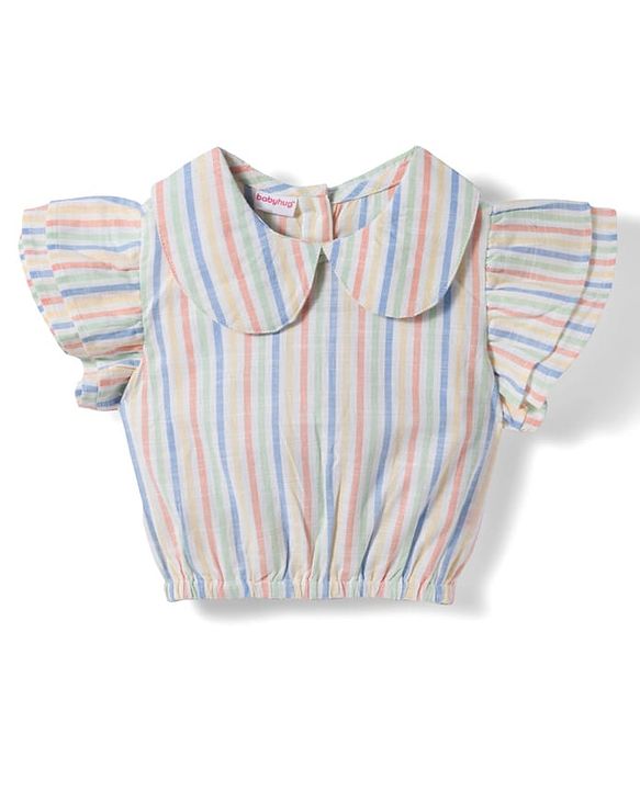 Babyhug Seer-Sucker Woven Half Sleeves Striped Top & Shorts Set With Belt - Multicolor