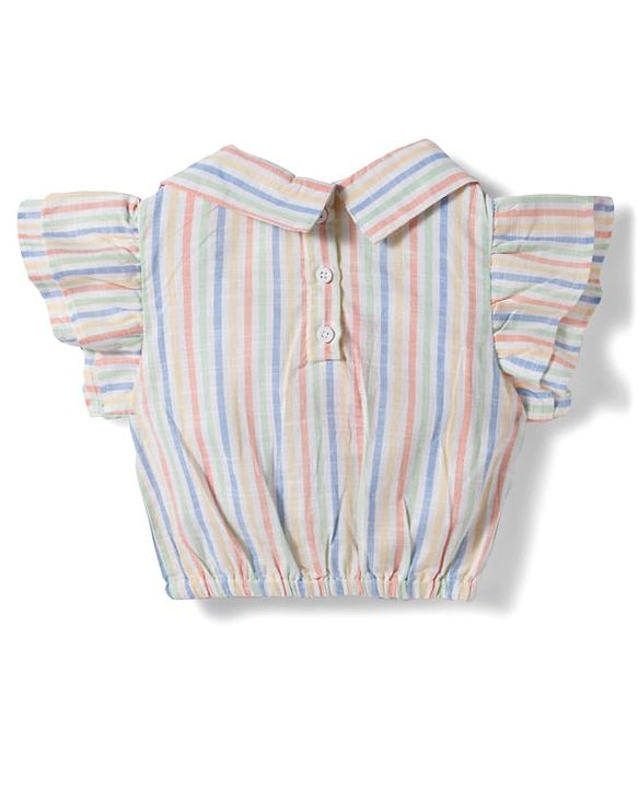 Babyhug Seer-Sucker Woven Half Sleeves Striped Top & Shorts Set With Belt - Multicolor