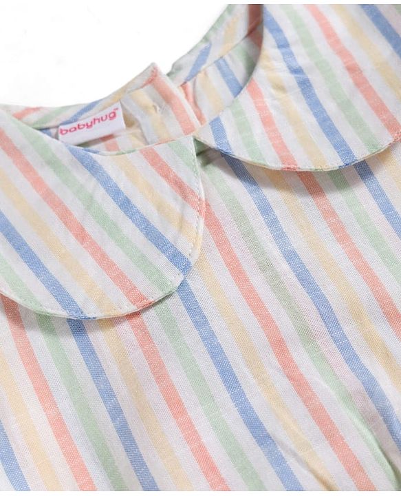 Babyhug Seer-Sucker Woven Half Sleeves Striped Top & Shorts Set With Belt - Multicolor