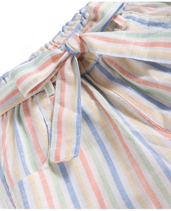 Babyhug Seer-Sucker Woven Half Sleeves Striped Top & Shorts Set With Belt - Multicolor