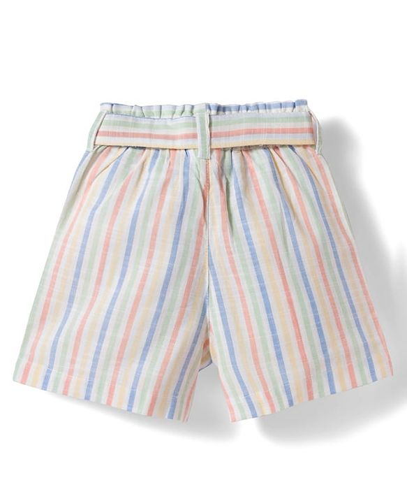 Babyhug Seer-Sucker Woven Half Sleeves Striped Top & Shorts Set With Belt - Multicolor