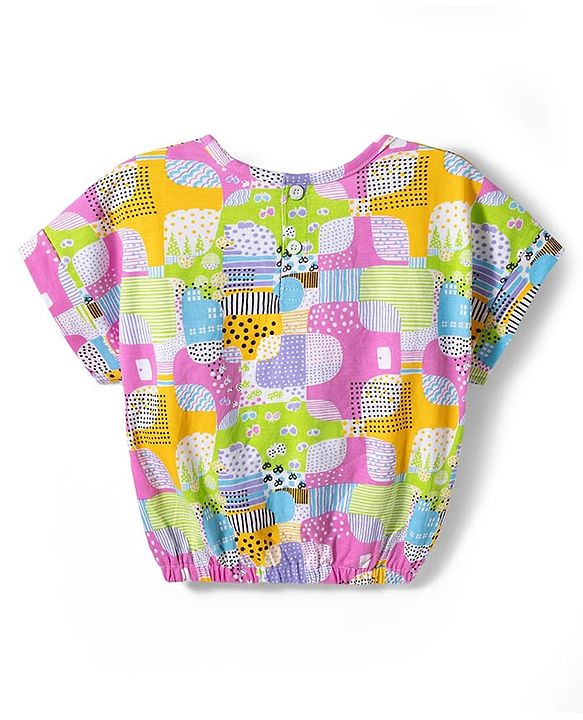 Babyhug Single Jersey Knit Half Sleeves Printed Top & Denim Shorts Set - Multicolor