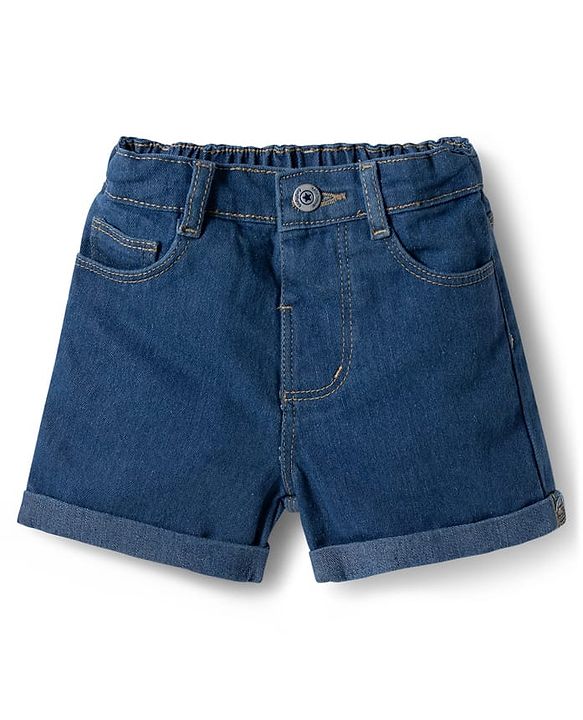 Babyhug Single Jersey Knit Half Sleeves Top & Denim Shorts Set With Beach Print - Light Green & Blue