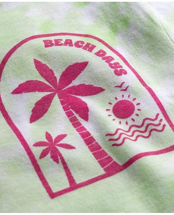 Babyhug Single Jersey Knit Half Sleeves Top & Denim Shorts Set With Beach Print - Light Green & Blue