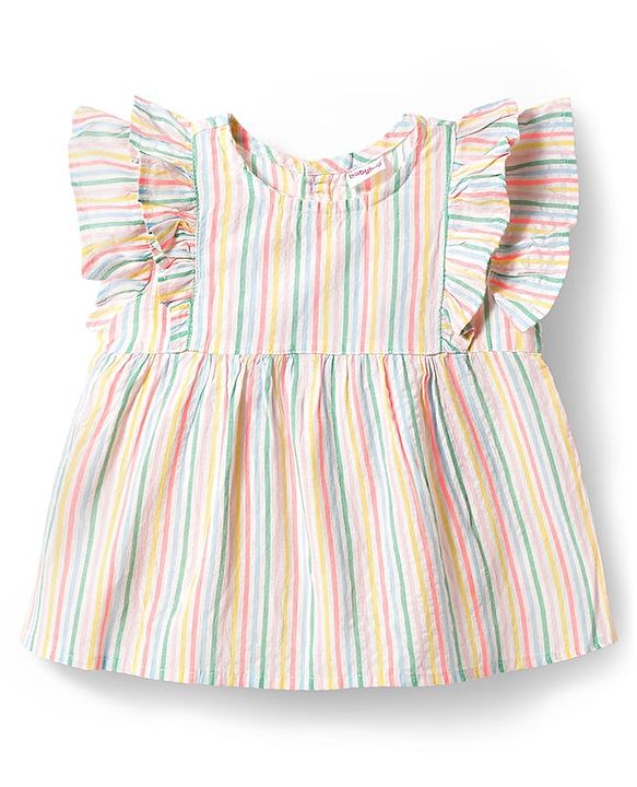 Babyhug Seer-Sucker Woven Half Sleeves Striped Top & Shorts Set With Belt - Multicolor