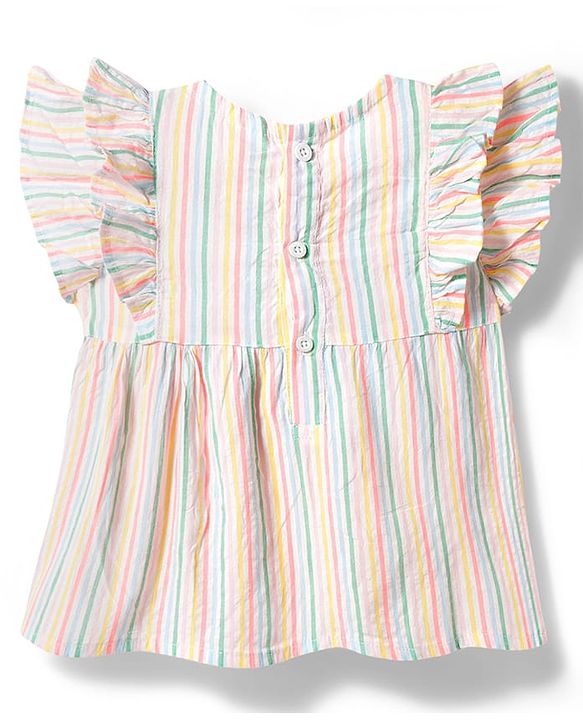 Babyhug Seer-Sucker Woven Half Sleeves Striped Top & Shorts Set With Belt - Multicolor