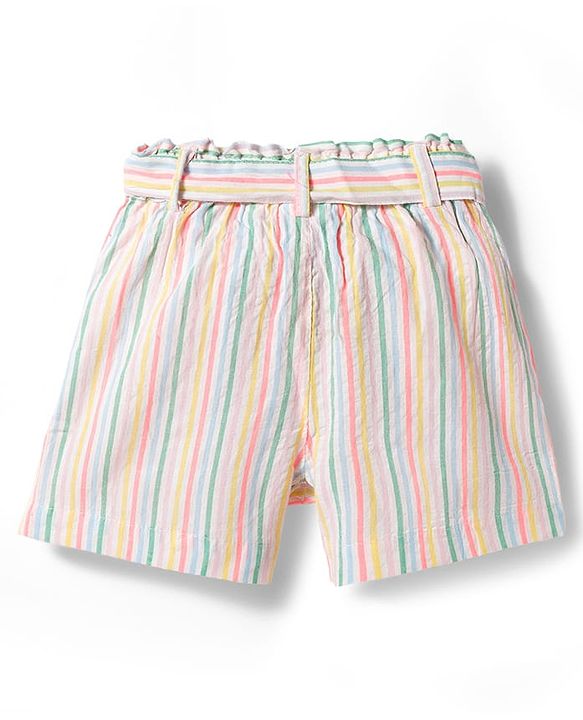 Babyhug Seer-Sucker Woven Half Sleeves Striped Top & Shorts Set With Belt - Multicolor