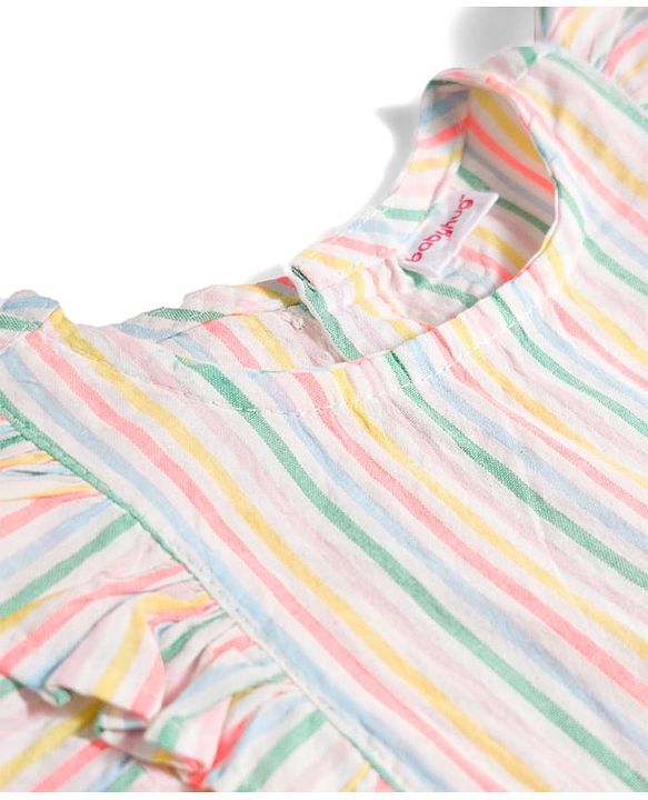 Babyhug Seer-Sucker Woven Half Sleeves Striped Top & Shorts Set With Belt - Multicolor