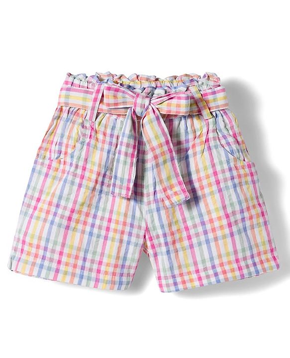 Babyhug Seer-Sucker Woven Sleeveless Striped Top & Shorts Set With Belt - Multicolor