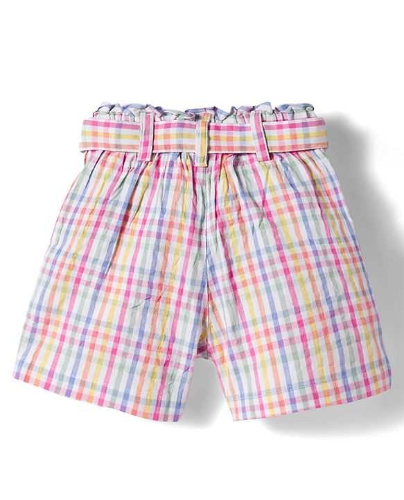 Babyhug Seer-Sucker Woven Sleeveless Striped Top & Shorts Set With Belt - Multicolor