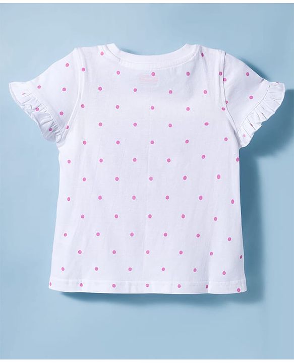 Babyhug Cotton Knit Half Sleeves T-Shirt & Shorts Night Suit with Bear Print & Bow Applique - Pink & White