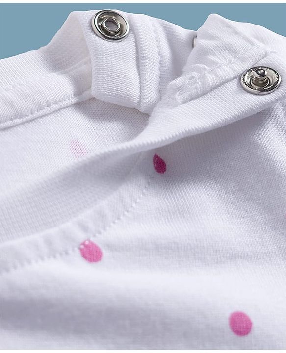 Babyhug Cotton Knit Half Sleeves T-Shirt & Shorts Night Suit with Bear Print & Bow Applique - Pink & White