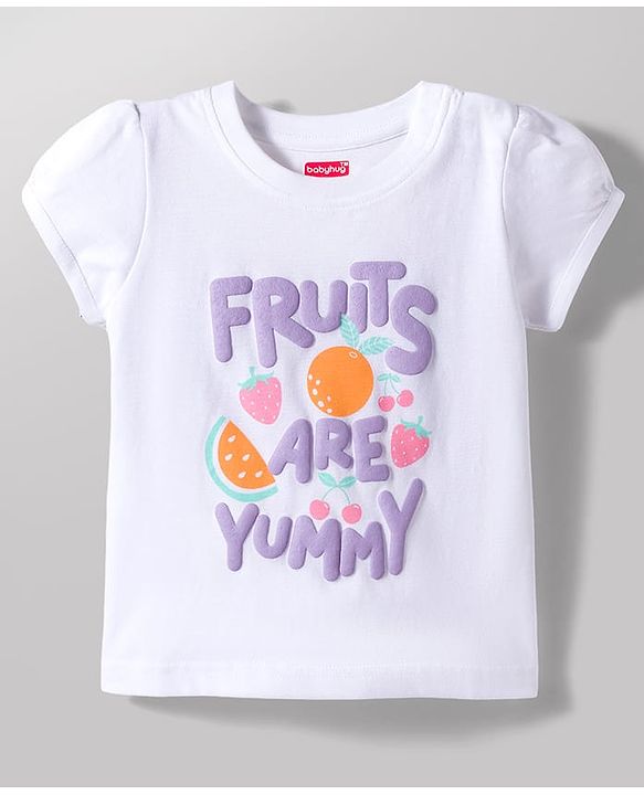Babyhug Cotton Knit Half Sleeves T-Shirt & Shorts Night Suit With Fruits & Polka Dot Print - White