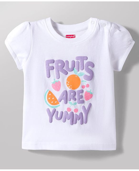Babyhug Cotton Knit Half Sleeves T-Shirt & Shorts Night Suit With Fruits & Polka Dot Print - White