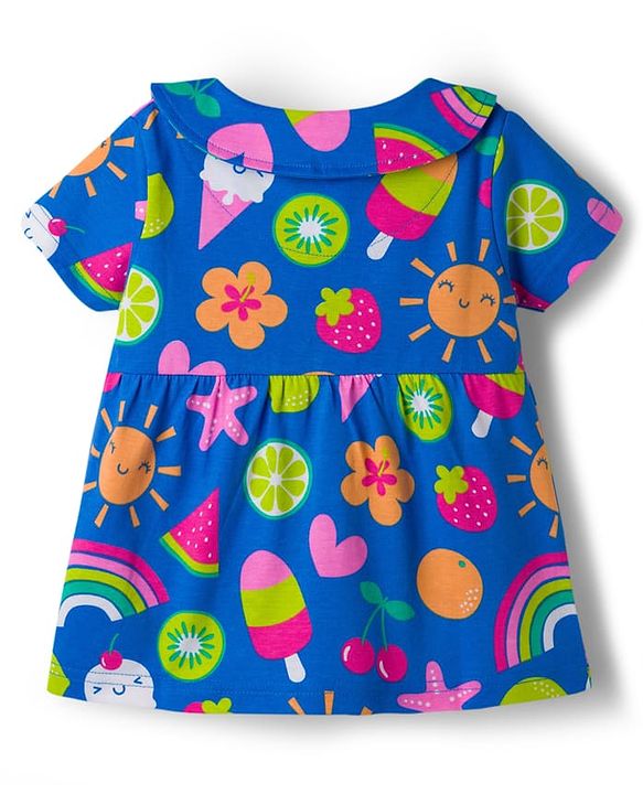 Babyhug Cotton Knit Half Sleeves Co-ords T-Shirt & Shorts Night Suit with Tropical Theme Print - Blue