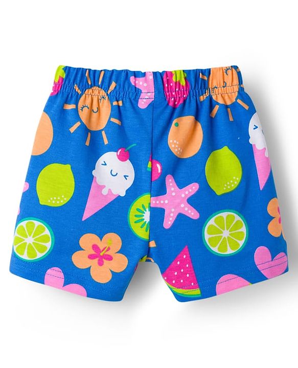 Babyhug Cotton Knit Half Sleeves Co-ords T-Shirt & Shorts Night Suit with Tropical Theme Print - Blue