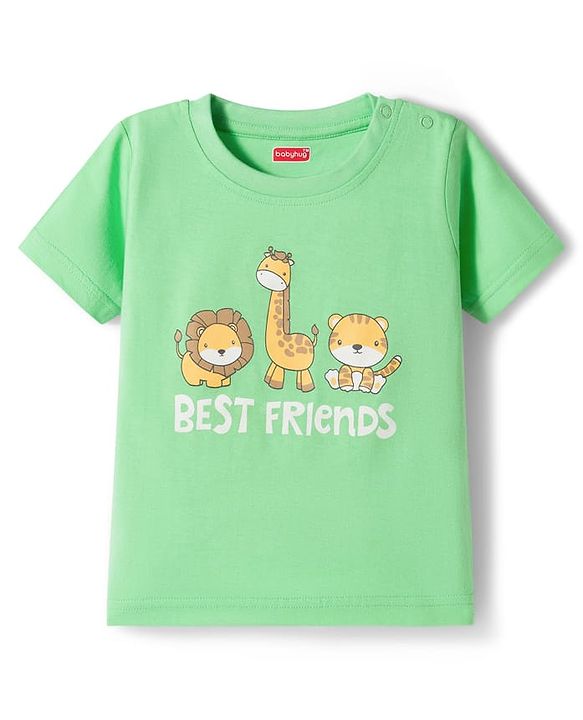 Babyhug Cotton Knit Half Sleeves Animal Printed T-Shirt & Shorts Night Suit - Light Green