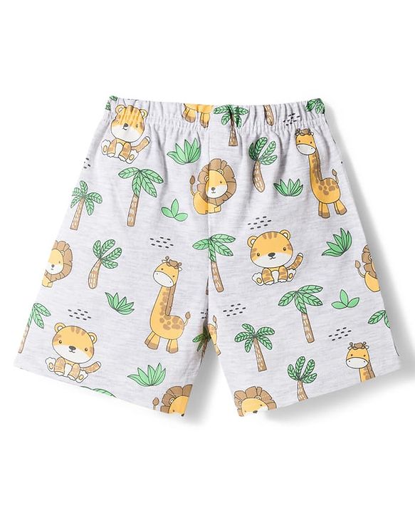 Babyhug Cotton Knit Half Sleeves Animal Printed T-Shirt & Shorts Night Suit - Light Green