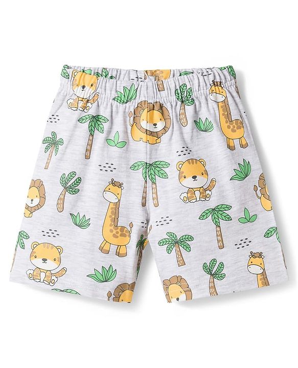 Babyhug Cotton Knit Half Sleeves Animal Printed T-Shirt & Shorts Night Suit - Light Green