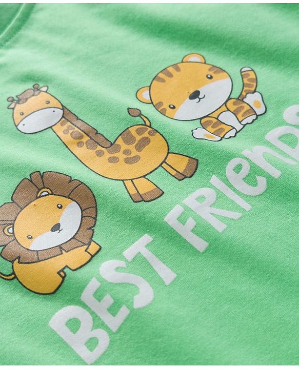 Babyhug Cotton Knit Half Sleeves Animal Printed T-Shirt & Shorts Night Suit - Light Green