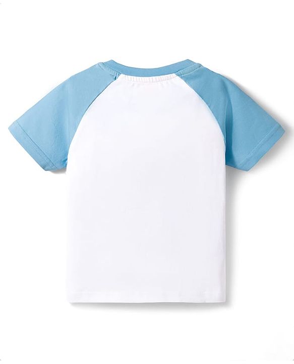 Babyhug Cotton Knit Half Raglan Sleeves T-Shirt & Shorts Night Suit with Crane Print - White