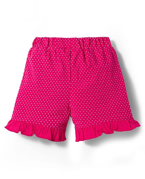 Babyhug Cotton Knit Half Sleeves Popcorn Printed T-Shirt & Shorts Night Suit With Polka Dots Print - Light Blue & Pink