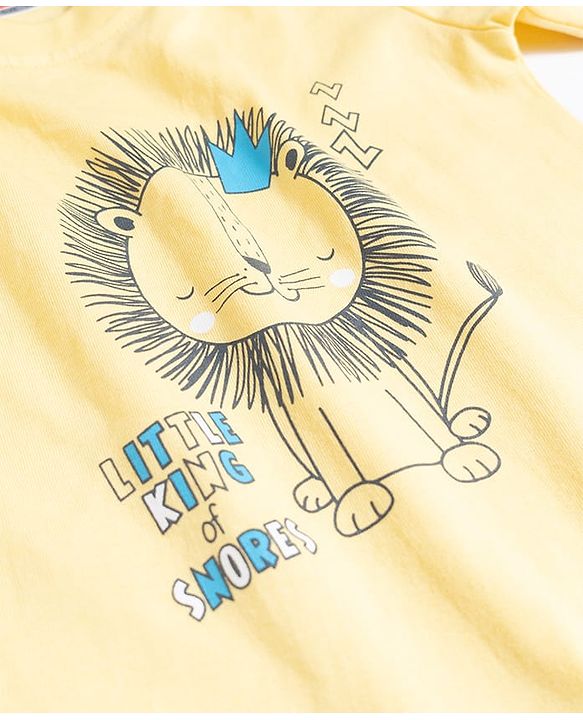 Babyhug Cotton Knit Half Sleeves T-Shirt & Shorts Night Suit with Lion Print - Yellow