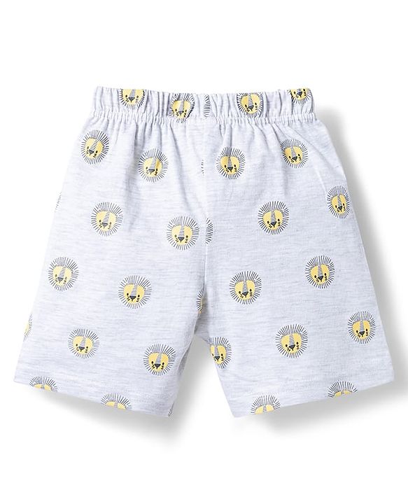 Babyhug Cotton Knit Half Sleeves T-Shirt & Shorts Night Suit with Lion Print - Yellow