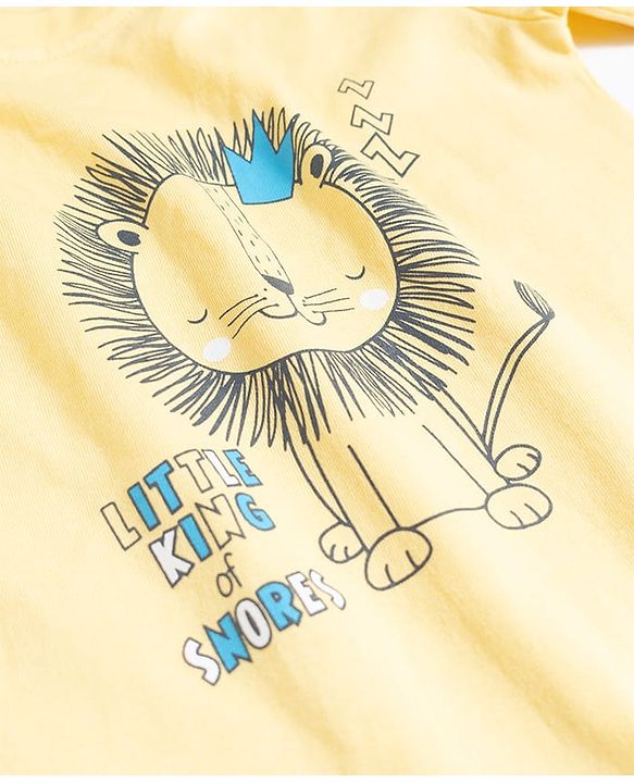 Babyhug Cotton Knit Half Sleeves T-Shirt & Shorts Night Suit with Lion Print - Yellow
