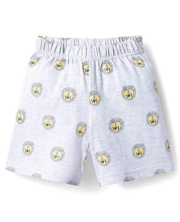 Babyhug Cotton Knit Half Sleeves T-Shirt & Shorts Night Suit with Lion Print - Yellow