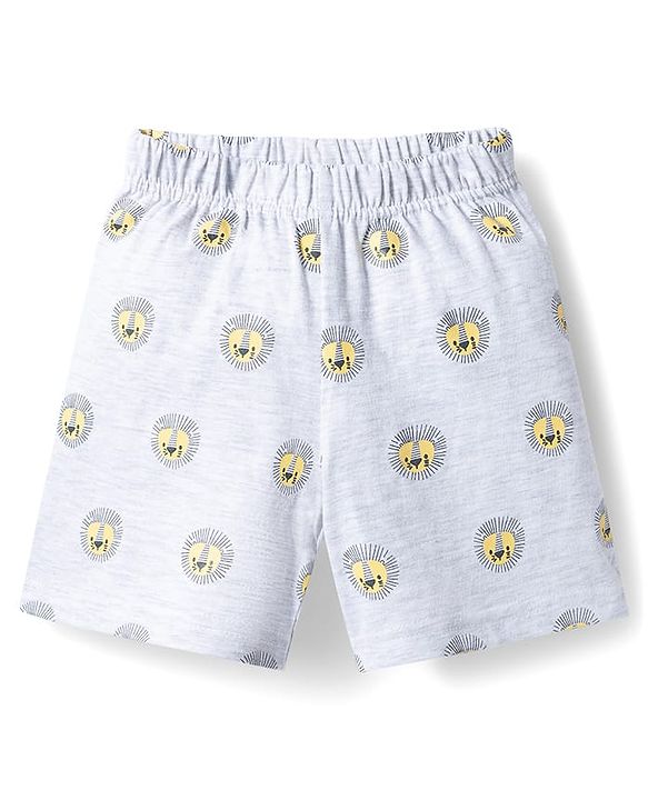 Babyhug Cotton Knit Half Sleeves T-Shirt & Shorts Night Suit with Lion Print - Yellow