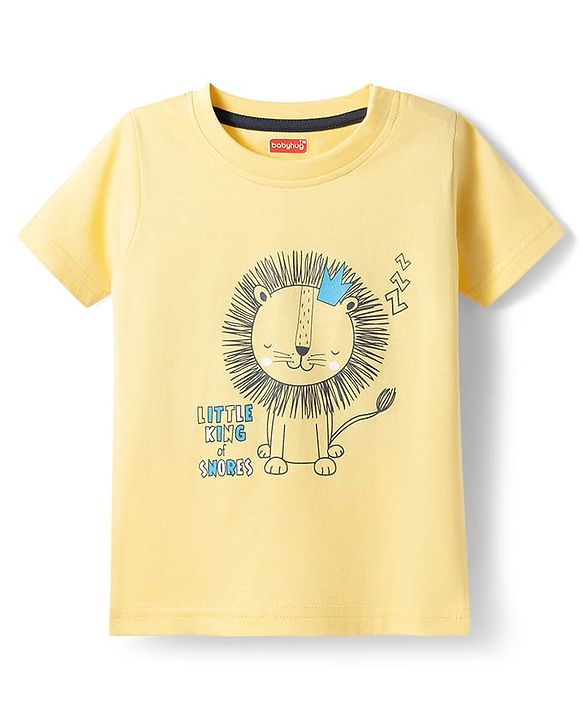 Babyhug Cotton Knit Half Sleeves T-Shirt & Shorts Night Suit with Lion Print - Yellow