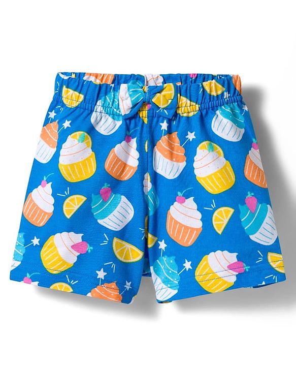 Babyhug Cotton Knit Frill Sleeves Co-ords Top & Shorts Night Suit with Tropical Theme Print - Blue