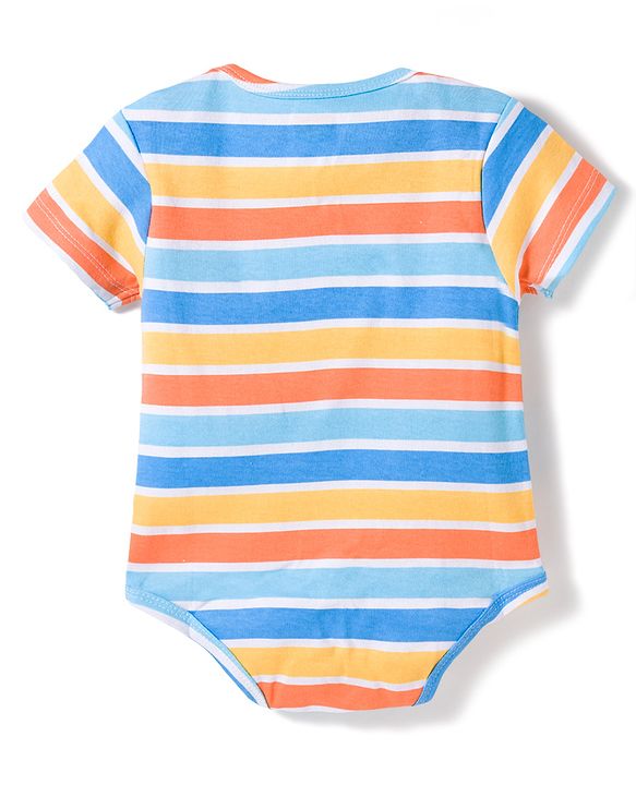 Babyhug 100% Cotton Knit Half Sleeves Onesies with Animal Print & Stripes Pack of 3 - Multicolor
