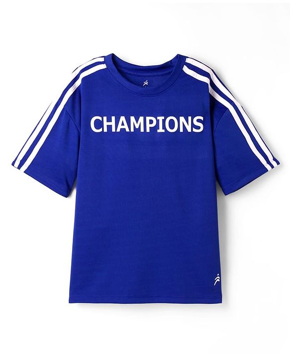 Pine Active Knit Drop Shoulder Half Sleeves Champions Printed T-Shirt - Pine Active Knit Sleeveless Solid Tank T-Shirt -Royal Blue