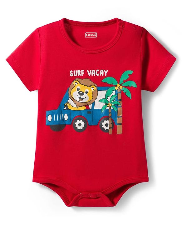 Babyhug 100% Cotton Knit Half Sleeves Onesies with Safari Theme Print Pack of 3 - Multicolor