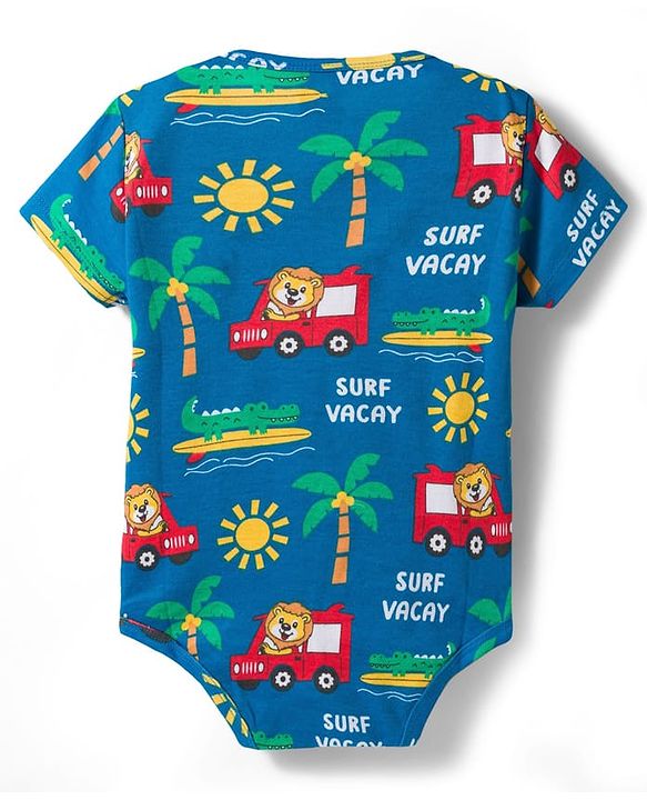 Babyhug 100% Cotton Knit Half Sleeves Onesies with Safari Theme Print Pack of 3 - Multicolor