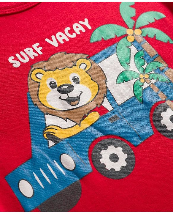 Babyhug 100% Cotton Knit Half Sleeves Onesies with Safari Theme Print Pack of 3 - Multicolor