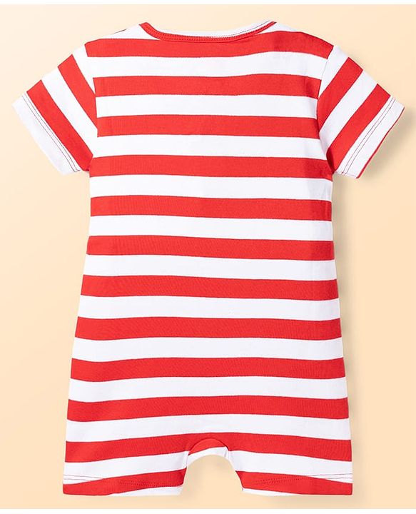 Babyhug 100% Cotton Knit Half Sleeves Striped Rompers with Beach Theme Print Pack of 2 - Multicolor