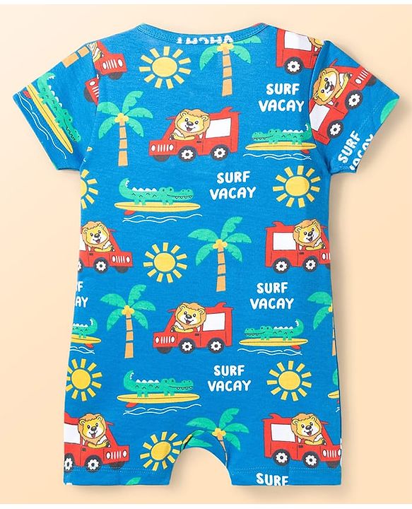 Babyhug 100% Cotton Knit Half Sleeves Striped Rompers with Beach Theme Print Pack of 2 - Multicolor