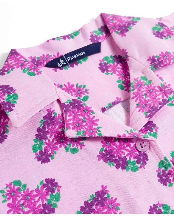 Pine Kids Cotton Knit Half Sleeves Top with Floral Print - Lilac