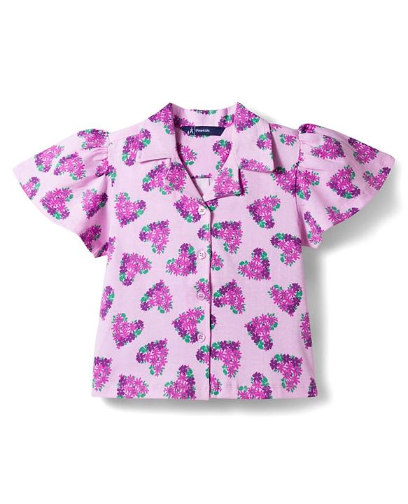 Pine Kids Cotton Knit Half Sleeves Top with Floral Print - Lilac