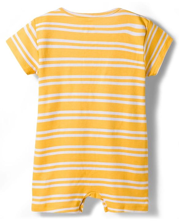 Babyhug 100% Cotton Knit Half Sleeves Striped Rompers with Car Print Pack of 2 - Multicolor