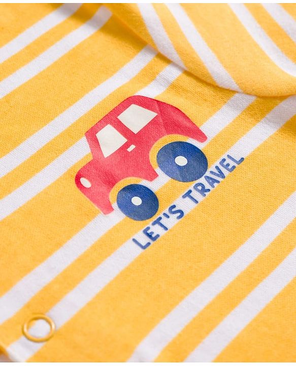 Babyhug 100% Cotton Knit Half Sleeves Striped Rompers with Car Print Pack of 2 - Multicolor