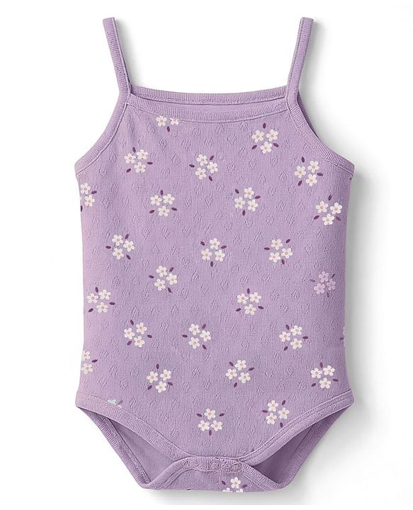Babyhug 100% Interlock Knit Sleeveless Onesie & Skirt With Floral Print - Purple